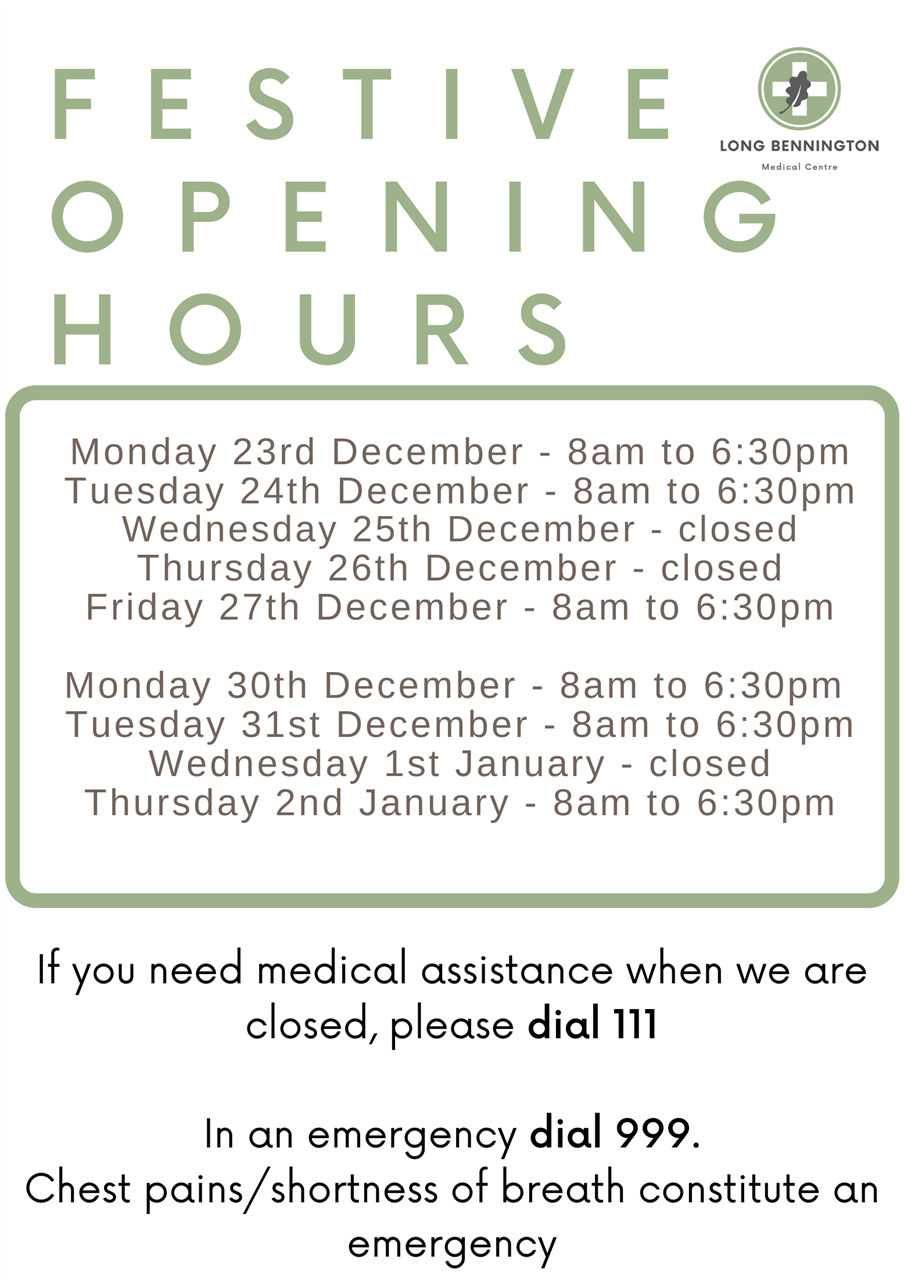 Festive opening hours